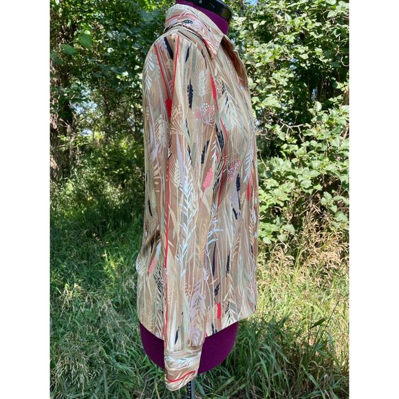 Vintage 1970s Womens Blouse Abstract Wheat plant Pattern Boho - Picture 8 of 10